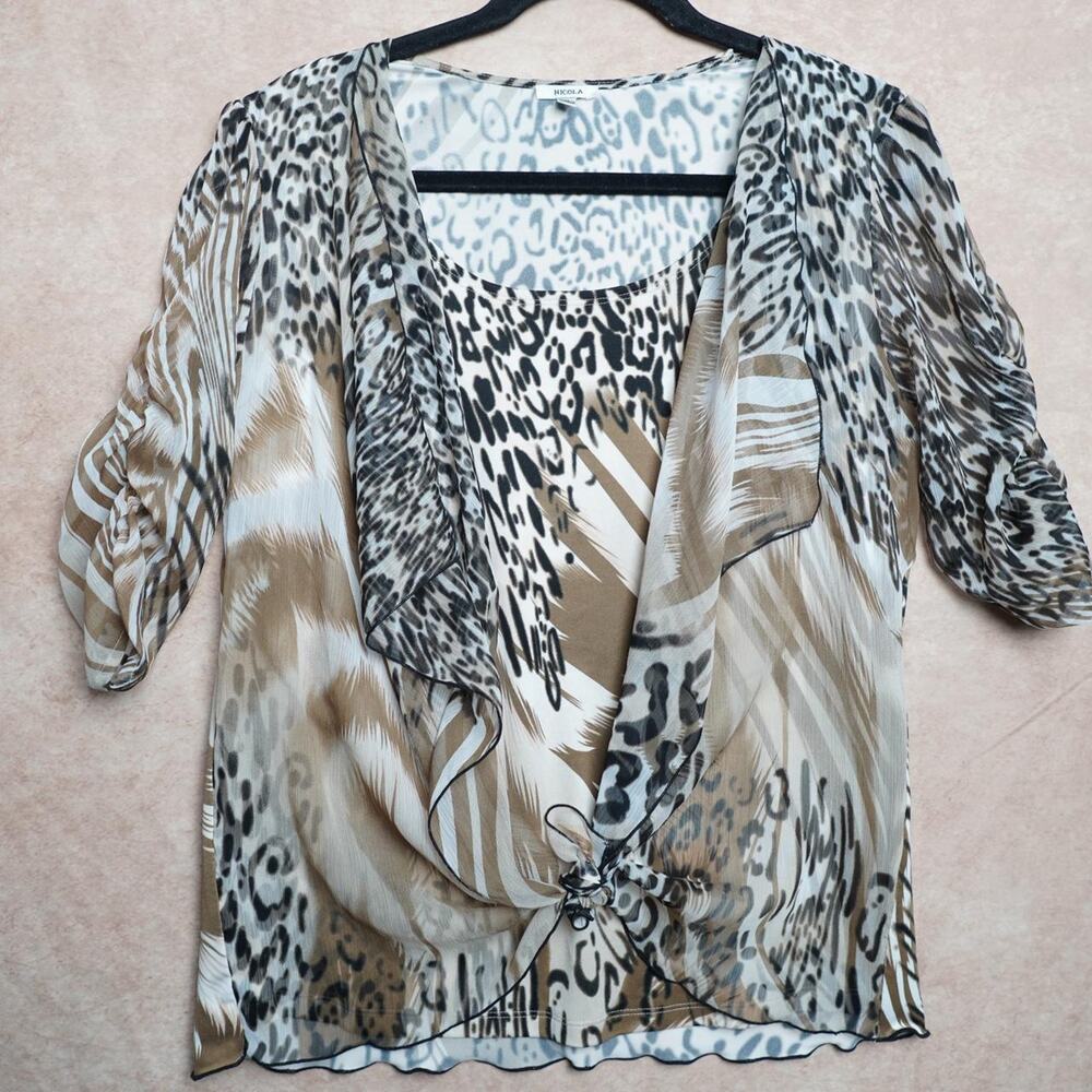 Nicola Animal Print Tie Front Blouse Large Y2K
